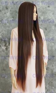 Brown/Blonde/Auburn Super Long Straight Lace Front Human Hair Blend Wig EVFR