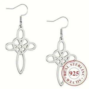 925 Sterling Silver Celtic Knot Heart Cross Drop Earrings in Gift Box - Picture 1 of 4