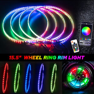 4x 15.5" RGB IP68 Color Changing Bluetooth illuminated Wheel LED Rings Lights US