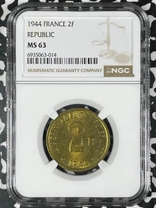 1944 France Allied Occupation 2 Francs NGC MS63 Lot#G9991 Choice UNC! - Picture 1 of 3