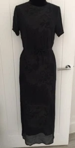 Stunning 100% Silk Black Face Floral Lining Ladies Long Dress L/ 10-12 Brand New - Picture 1 of 8