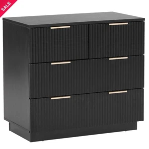 New Three-Level Four-Drawer Bedside Cabinet with P2 Wavy Pattern Drawer Black - Picture 1 of 8