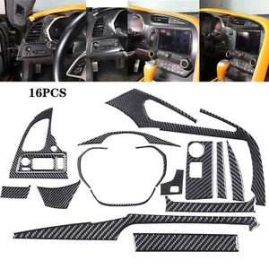 16Pcs For Corvette C7 2014-2019 Carbon Fiber Dashboard Central Panel Trim Cover - Picture 1 of 11
