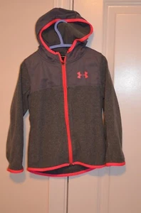 Girls Under Armour Zip Up Jacket Hooded Fleece Gray and Pink Size 4 - Picture 1 of 2
