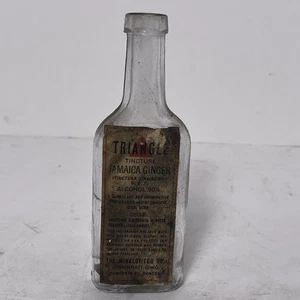 Antique Triangle Jamaica Ginger 1 1/2 Oz Tincture Apothecary Glass Bottle - Picture 1 of 15
