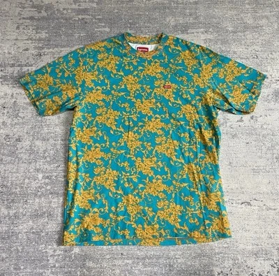 Camisa floral Supreme con logotipo de caja pequeña SS20 azul dorado para hombre pequeña Foto 1 de 4