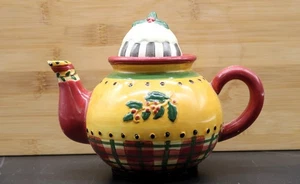 Vtg Sakura Debbie Mumm Hand Painted Christmas Teapot Colorful - Picture 1 of 22