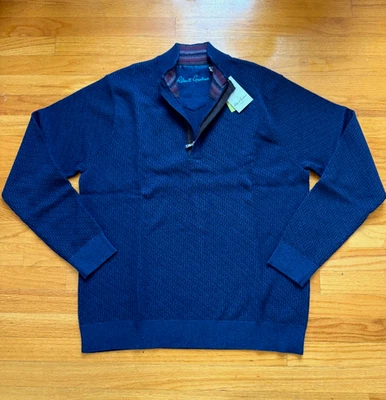 Suéter tejido Robert Graham Brennand azul marino 1/4 cremallera cuello talla 3XL $228 - NUEVO CON ETIQUETAS Foto 1 de 4