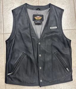 Vintage Harley Davidson Lederweste Herren Medium Schwarz Full Zip Motorrad - Bild 1 von 8