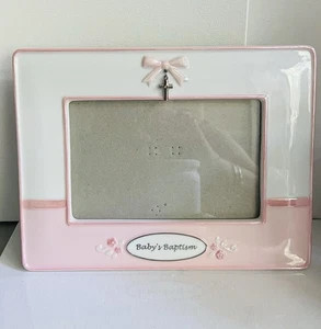Russ Blessings Babys Taufe Mädchen rosa Keramik 7”/9” (4”/6”) Rahmen Kreuz - Bild 1 von 10