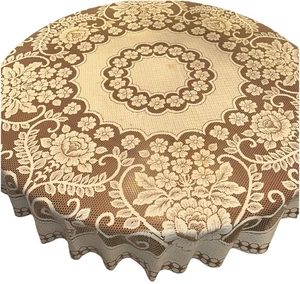 VTG MCM 1950’s Nottingham or Quaker Style Lace Floral Ecru Round Tablecloth 72" - Picture 1 of 23