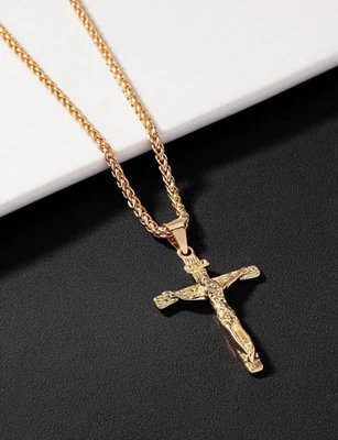 Collar con Crucifijo ® Cadena de Oro 10K Para Hombre Joyería Fina - Image 1 of 4