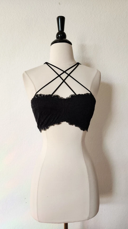 Urban Outfitters Bralette Novo Tamanho Pequeno Preto Floral Renda Transparente Tiras Sexy - Imagem 1 de 4