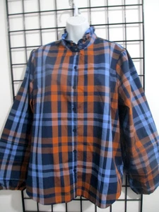 "NEU" BILTMORE/ORG $ 79,50 BELK 🌸 XL === BLAU ORANGE KARIERT/RÜSCHENAUSSCHNITT BLUSE - Bild 1 von 17