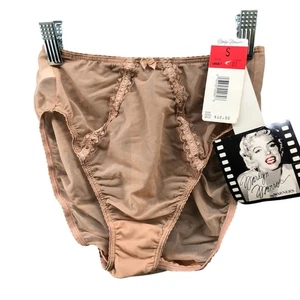 NWT Vintage 90s Warners Panties S Marilyn Monroe Sheer Mesh Beige High Cut Brief - Picture 1 of 9
