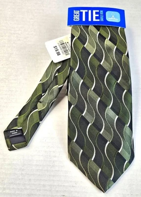 NWT Vintage 2003 Savile Row Green & Black Wave Pattern Silk Tie - Image 1 of 4