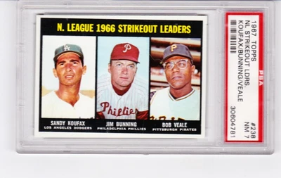 1967 Topps #238 NL 1966 líderes de ponche Koufax/Bunning/Veale PSA 7 casi nuevo Foto 1 de 2