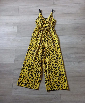 Missi London Yellow Abstract Print Strappy Jumpsuit Cropped Wide Legs UK8x24L - Image 1 of 4