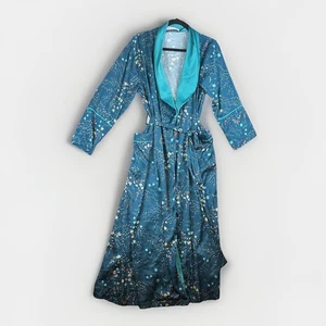 Bed To Brunch Floral Robe Womens M Blue Loungewear Long Dressing Gown - Picture 1 of 6