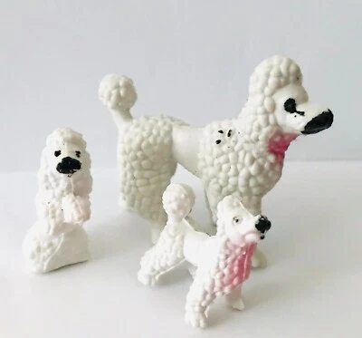 Juego de 3 adornos para pasteles de plástico blanco caniche vintage para perros NOS Foto 1 de 4