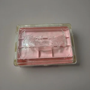 1950s Homer Mfg Clear Lid With Cats Playing, Light Pink Marble Sewing Box - Picture 1 of 6