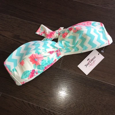 Biquíni Juicy Couture Feminino Vintage Chevron Floral Bandeau Tamanho M Sem Alças - Imagem 1 de 4