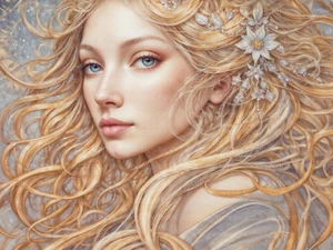 Fine Art Giclee Print, Woman with Wavy Golden Hair - Picture 1 of 1