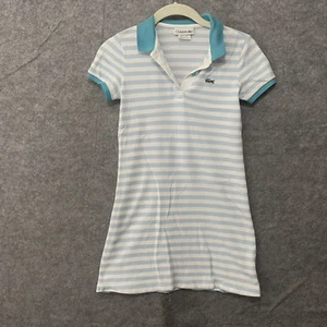 Lacoste Polo Dress Girls Sz 12 Blue Striped Logo Short Sleeve - Picture 1 of 6