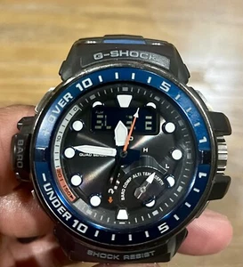 CASIO G-SHOCK GWN-Q1000 Gulfmaster Solar Black Blue Digital Analog DEAD PIXELS - Picture 1 of 8