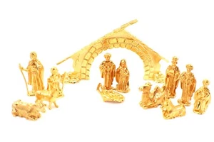 Gold Tone Metal NATIVITY SCENE SET Miniature 13 Piece Christmas - Picture 1 of 10