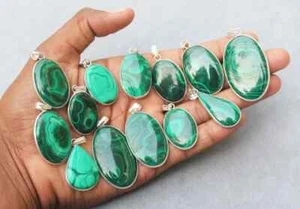 Malachite Gemstone Pendant 925 Sterling Silver Pelted Wholesale MalachitePendant - Picture 1 of 10