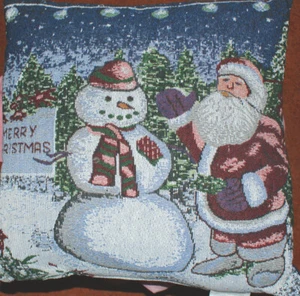 Decorative Throw Pillow –Tapestry Santa & Snowman 16 x16" Fast Shipping NEW - Picture 1 of 2