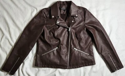 Baccini Brown Women's Jacket Biker Size Large Full Zip Pockets - Image 1 of 4
