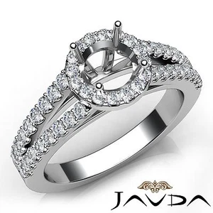 Unique Halo Prong Round Semi Mount Diamond Engagement Ring 14k White Gold 0.75Ct - Picture 1 of 12