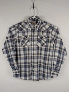 Wrangler Jeans Co Western camicia uomo grande blu bianco a quadri perle snap cowboy - Foto 1 di 8