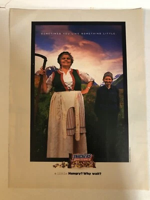 1997 Snickers Miniatures Chocolate Candy Bar Vintage Print Ad pa28 - Image 1 of 2