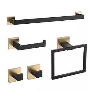 5 pcs Bathroom Hardware Accessories Set Towel Bar Set Black Gold - Picture 1 of 8