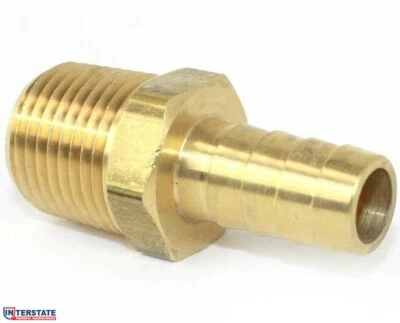 1/2" Barb x 1/2" NPT Male Brass Hose Fitting, Air Gas Fuel Water FM88 Interstate - Image 1 of 4