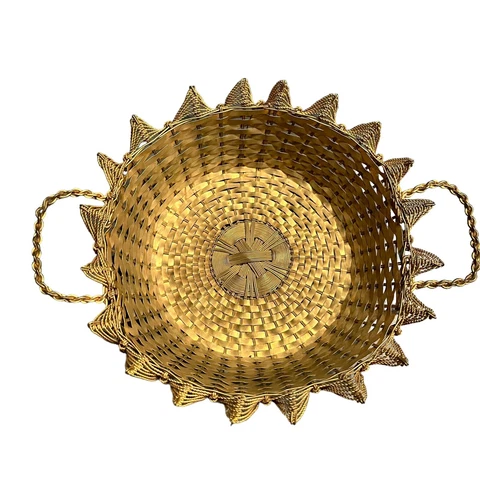 Vintage Woven Round Brass Basket Cover