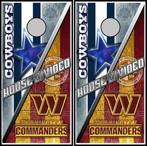 Cowboys & Washington house divided 868 cornhole board vinyl wraps - Picture 1 of 8