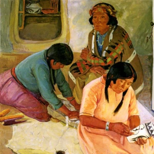 INDIAN WOMEN MAKING POTTERY AMERICAN WEST PAITING BY CATHERINE C CRITCHER REPRO - Picture 1 of 3