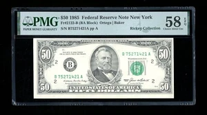DBR 1985 $50 FRN New York Fr. 2122-B PMG 58 EPQ Serial B75271421A - Picture 1 of 2