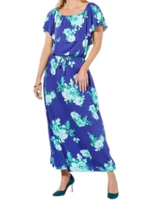 Maxi abito taglia Large Colleen Lopez spalle scoperte blu stampato maglia nuovo - Foto 1 di 2
