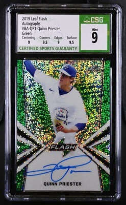 2019 Leaf Flash Autographs #BA-QP1 Quinn Priester Green #2/15 CSG 9 - Image 1 of 2