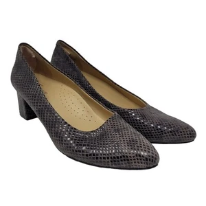 Trotters womens 7.5 narrow Dark Gray snake suede leather printed heels comfort - Picture 1 of 12