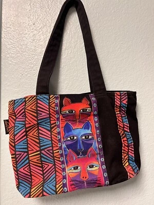 Laurel Burch Vintage Tapestry 3 Stacked Cats Colorful Bag Purse Tote - Image 1 of 4
