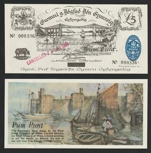 Wales - Welsh Black Sheep Company £5 Pum Punt 1969 Banknote UNC Uncirculated - Picture 1 of 1