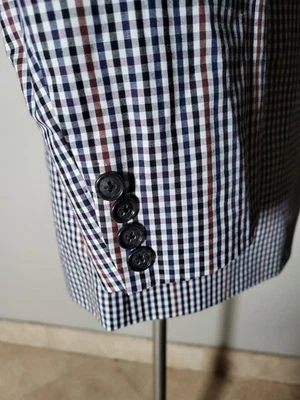 Club Room 48R Blue Purple White Gingham Check Cotton Sport Coat Blazer Jacket - Image 1 of 4