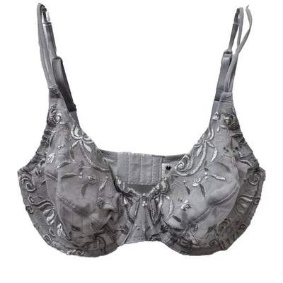Wacoal Bra 85706 34D Underwire Gray Embroidered Unlined Cup Adjustable 85706 - Image 1 of 4
