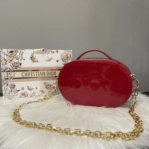 DIOR Beauty PU Leather Red Cosmetic Makeup Bag Converted Crossbody Chain NEW - Picture 1 of 6